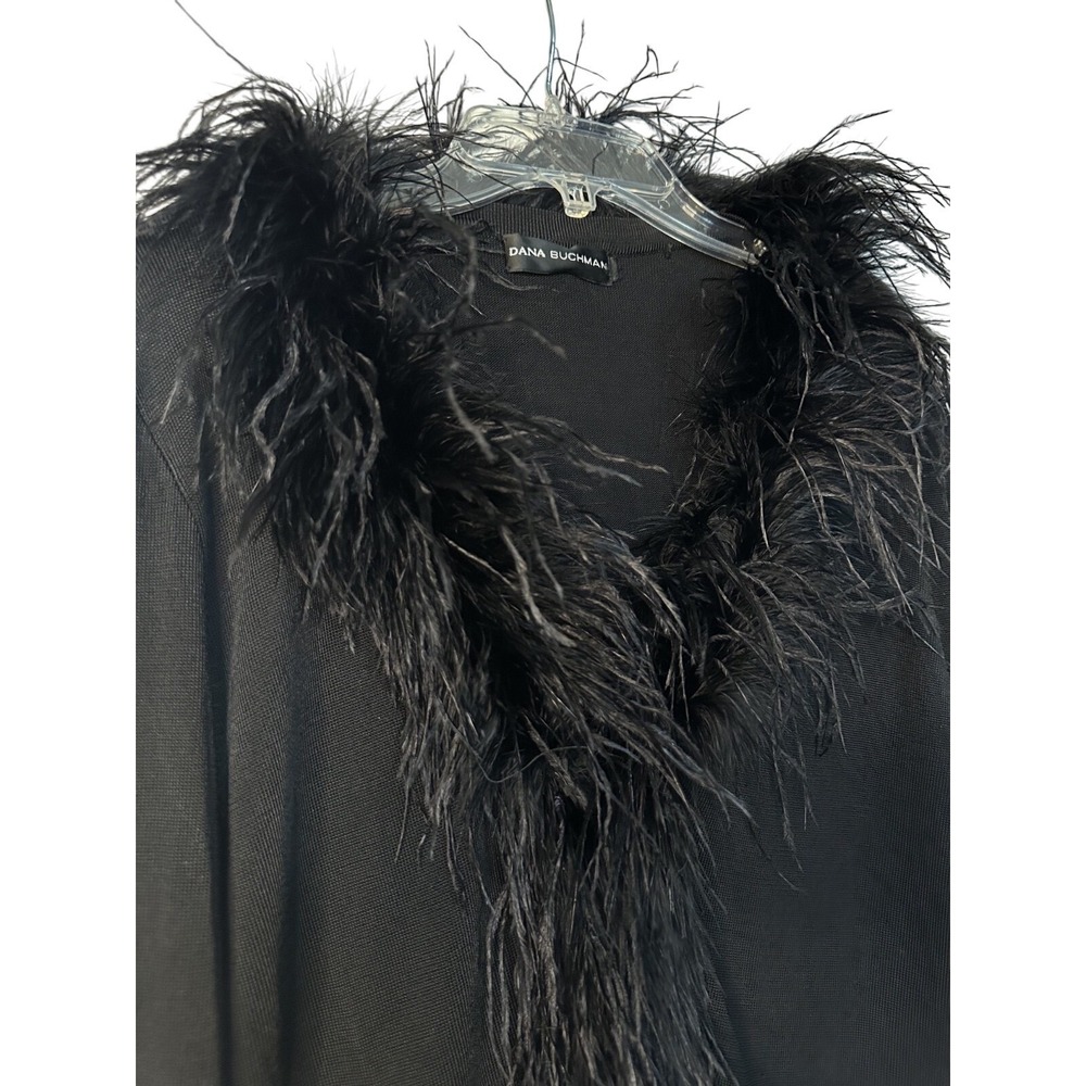 Y2K Glam Silk‎ Blend Dana Buchman Faux Feather Trim Cardigan Size L Black